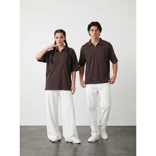 Brown Oversized Zipper Polo | Montivo Pakistan