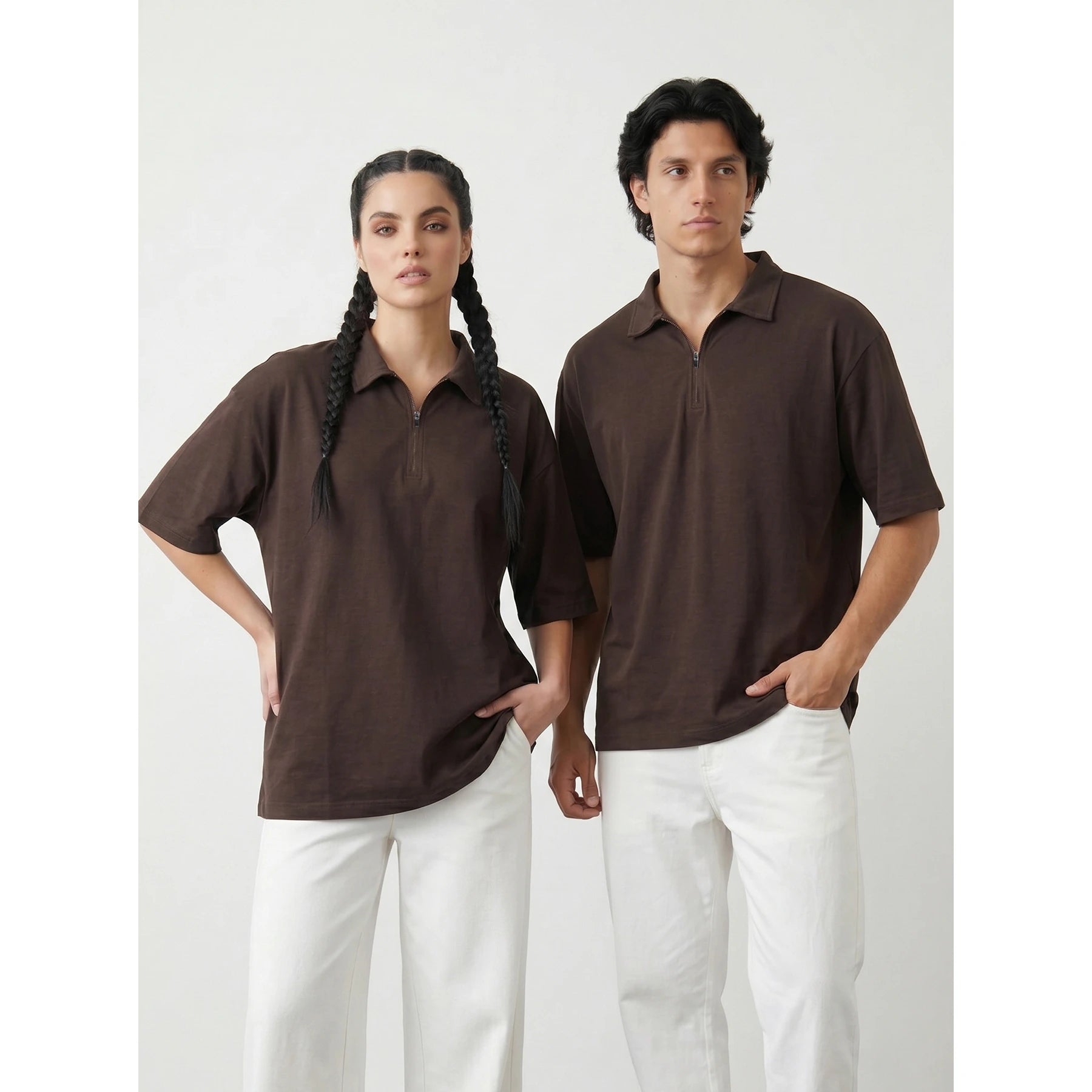 Brown Oversized Zipper Polo | Montivo Pakistan