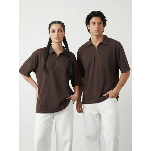 Brown Oversized Zipper Polo | Montivo Pakistan
