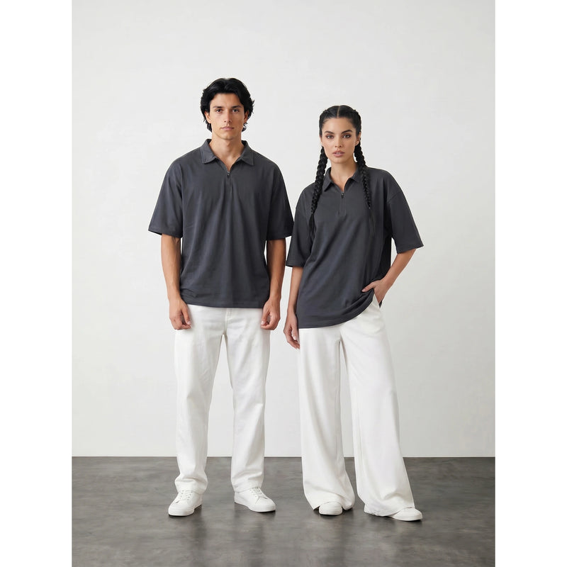 Grey Oversized Zipper Polo | Montivo Pakistan