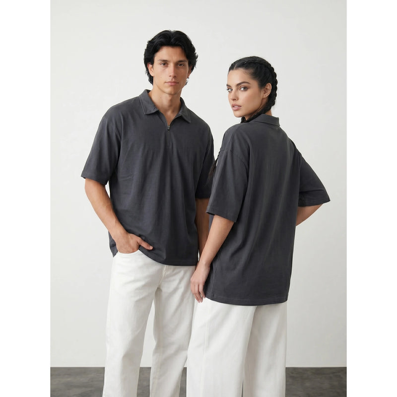 Grey Oversized Zipper Polo | Montivo Pakistan