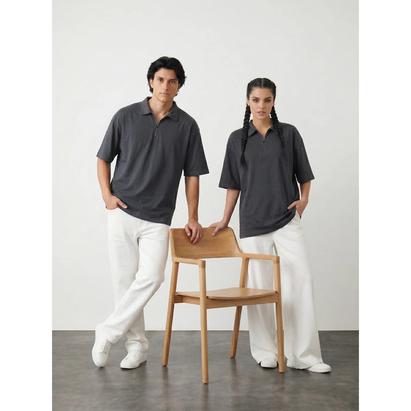 Grey Oversized Zipper Polo | Montivo Pakistan