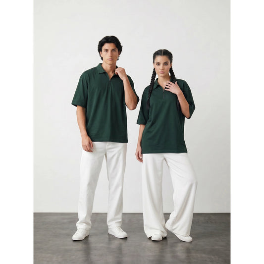 Green Oversized Zipper Polo | Montivo Pakistan