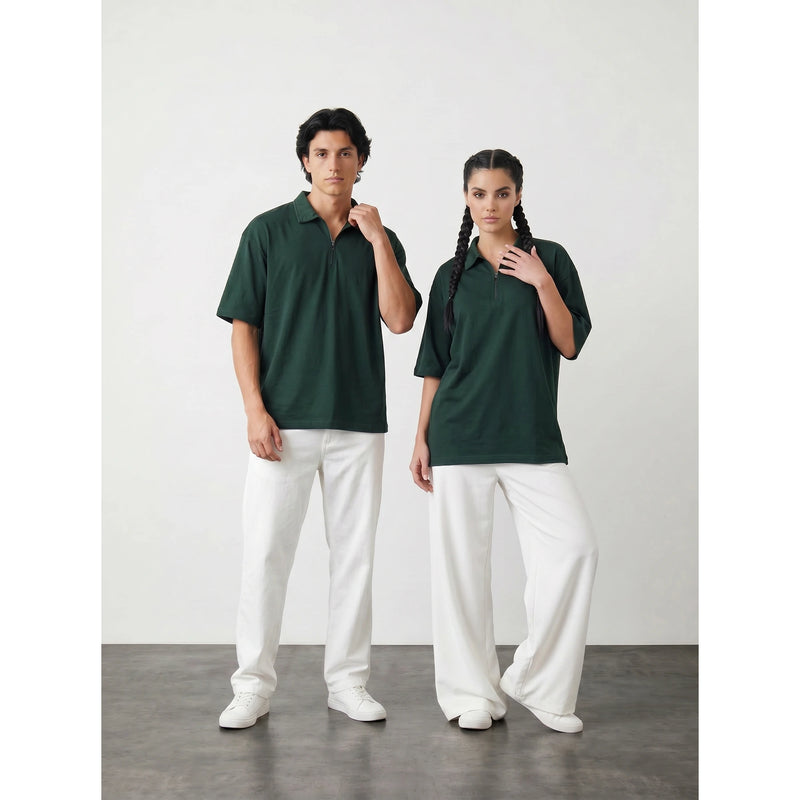 Green Oversized Zipper Polo | Montivo Pakistan