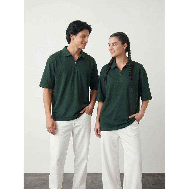 Green Oversized Zipper Polo | Montivo Pakistan