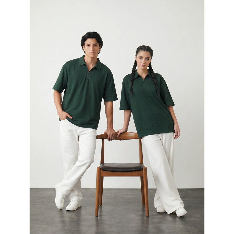Green Oversized Zipper Polo | Montivo Pakistan