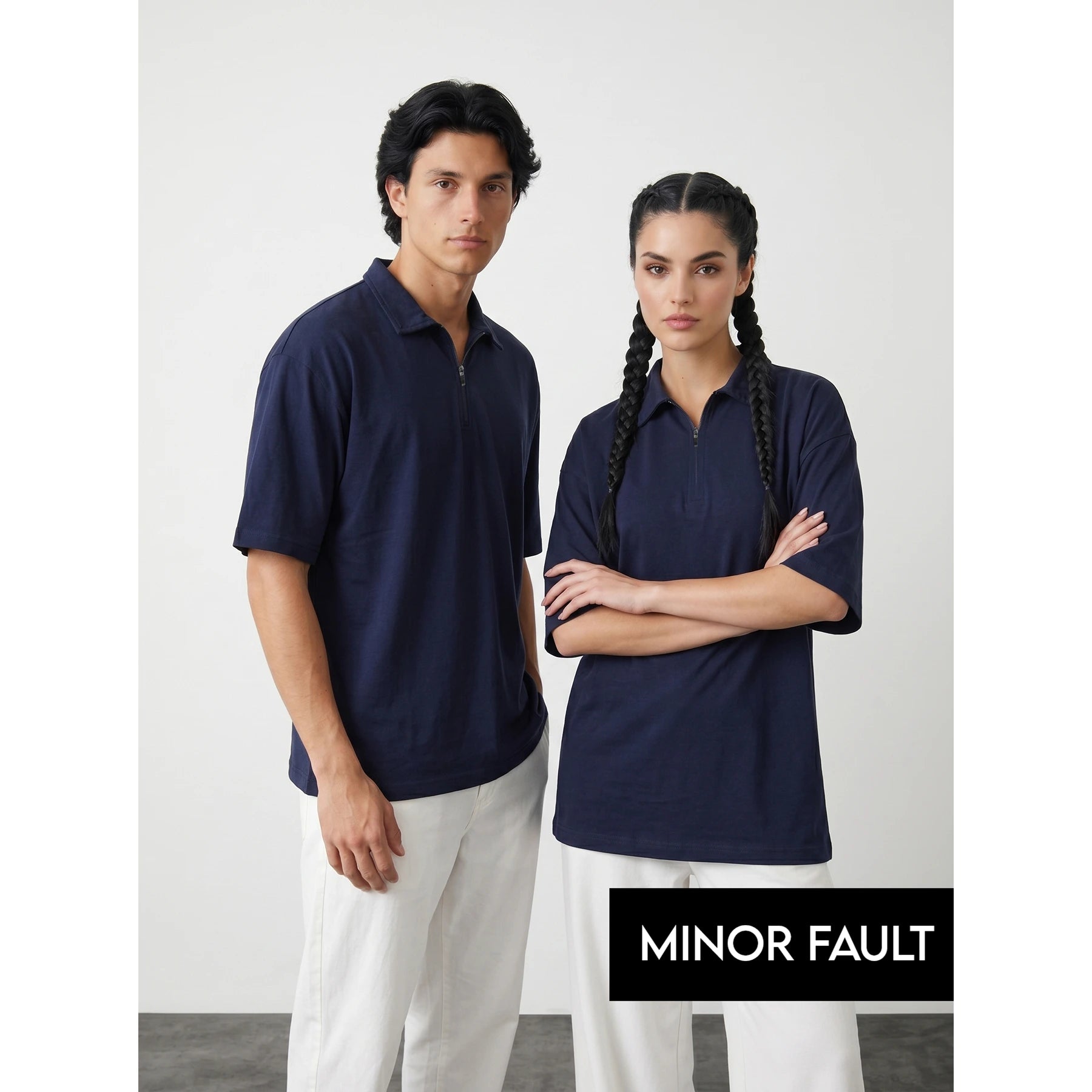 (Minor Fault) Navy Oversized Zipper Polo | Montivo Pakistan