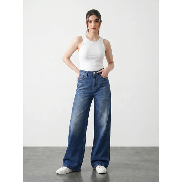 Mid Blue Wide Leg Jeans | Montivo Pakistan