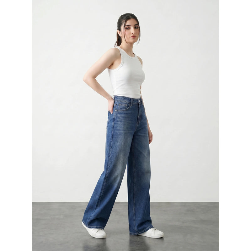 Mid Blue Wide Leg Jeans | Montivo Pakistan