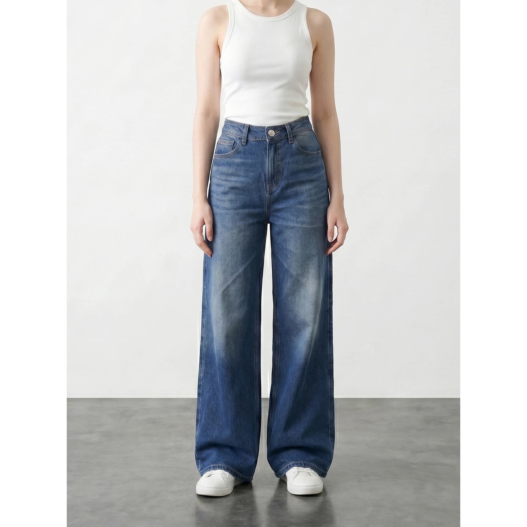 Mid Blue Wide Leg Jeans | Montivo Pakistan