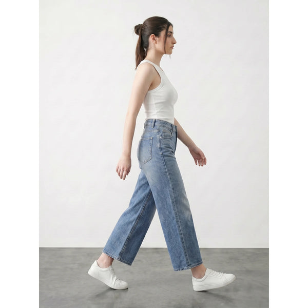 Light Blue Cropped Wide Leg Jeans | Montivo Pakistan