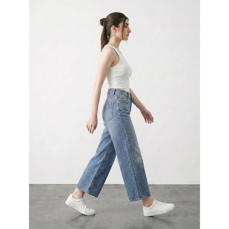 Light Blue Cropped Wide Leg Jeans | Montivo Pakistan