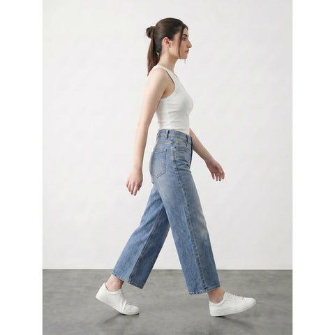 Light Blue Cropped Wide Leg Jeans | Montivo Pakistan