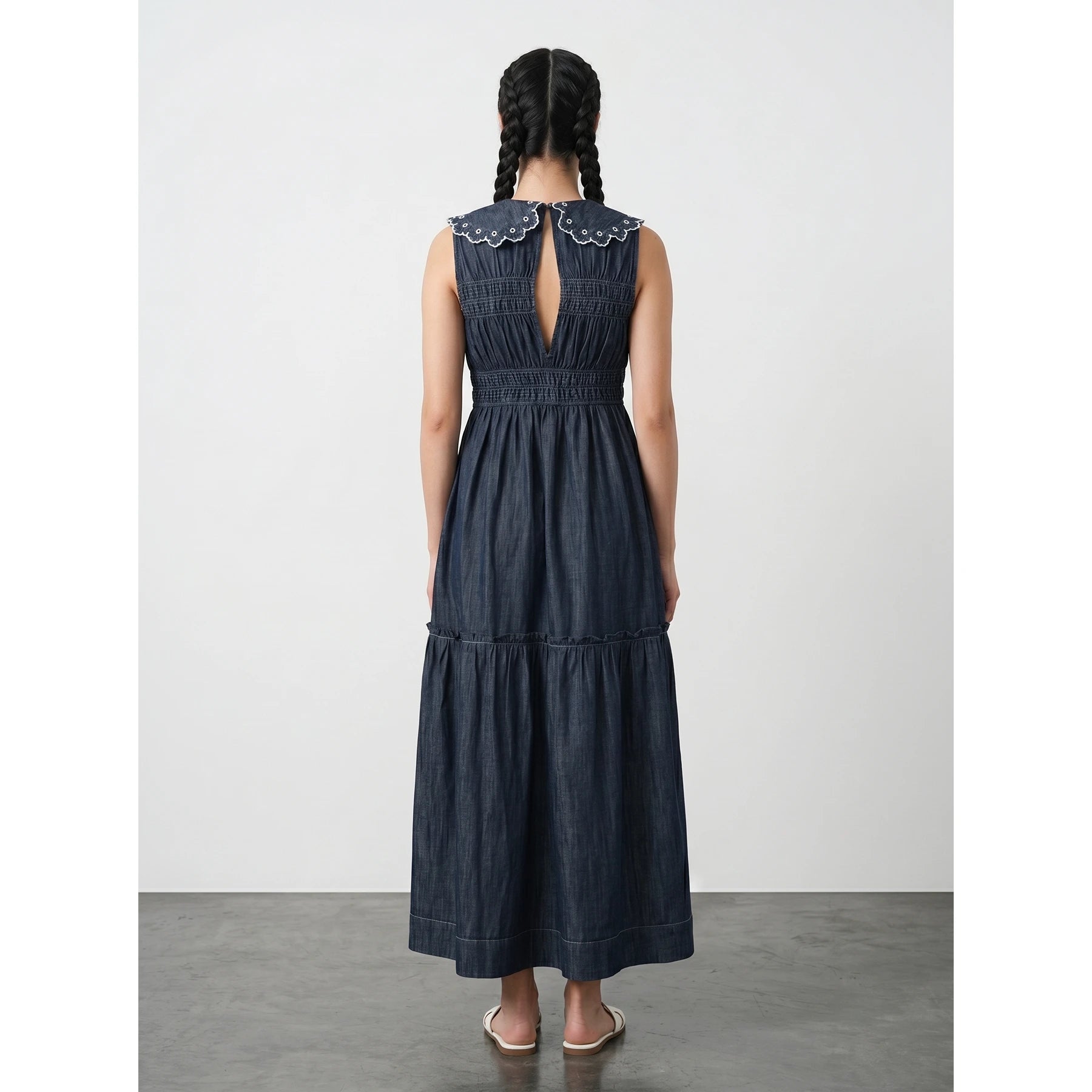Rinse Wash Blue Denim Ruffle Dress | Montivo Pakistan