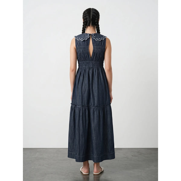 Rinse Wash Blue Denim Ruffle Dress | Montivo Pakistan