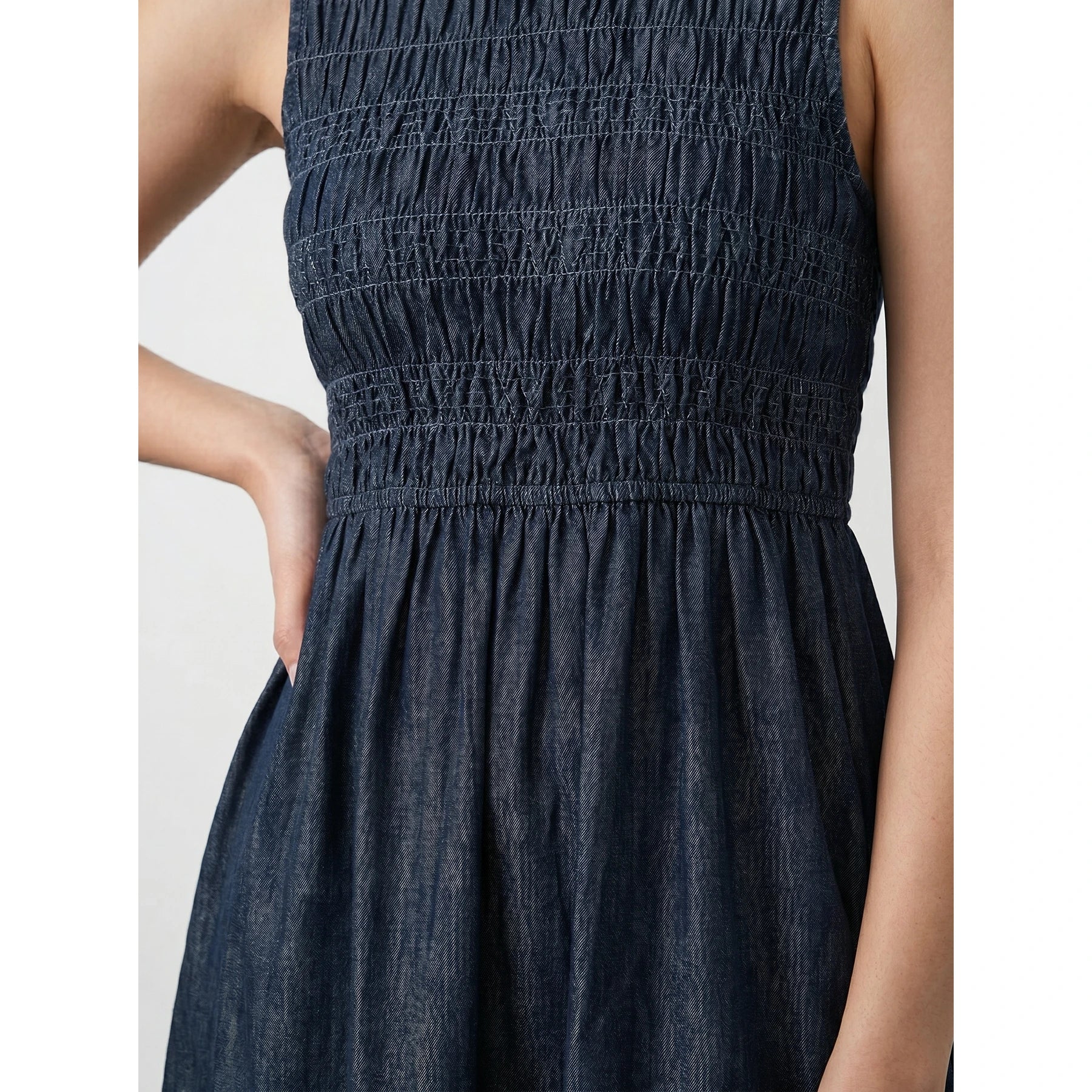 Rinse Wash Blue Denim Ruffle Dress | Montivo Pakistan