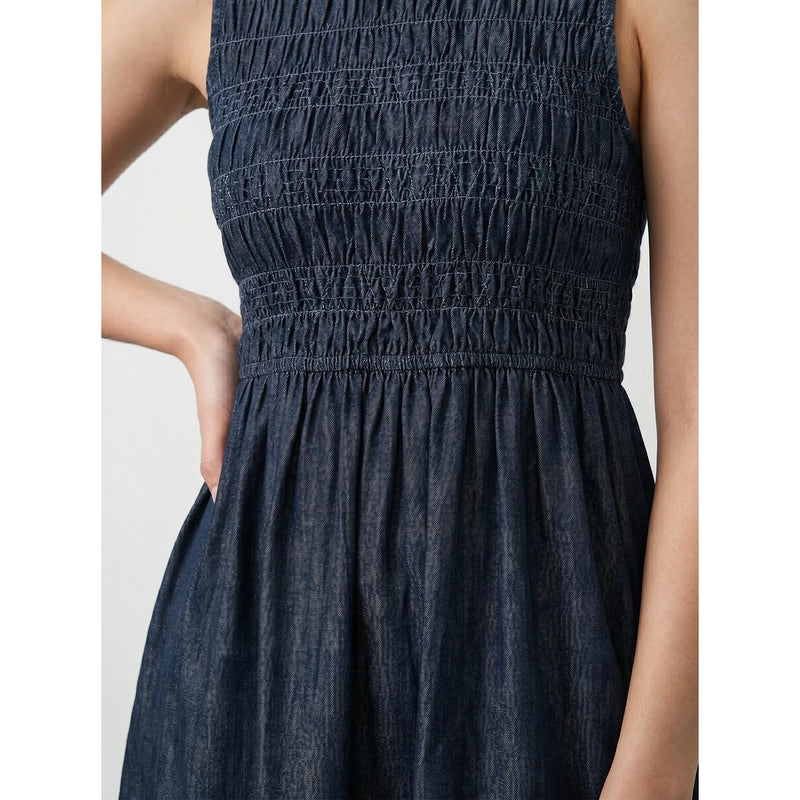 Rinse Wash Blue Denim Ruffle Dress | Montivo Pakistan