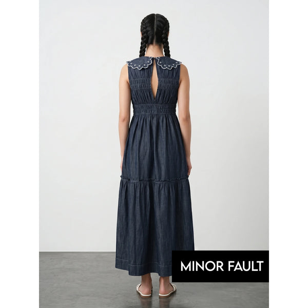 (Minor Fault) Rinse Wash Blue Denim Ruffle Dress | Montivo Pakistan
