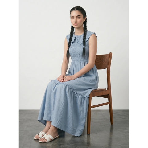 Light Blue Denim Ruffle Dress | Montivo Pakistan