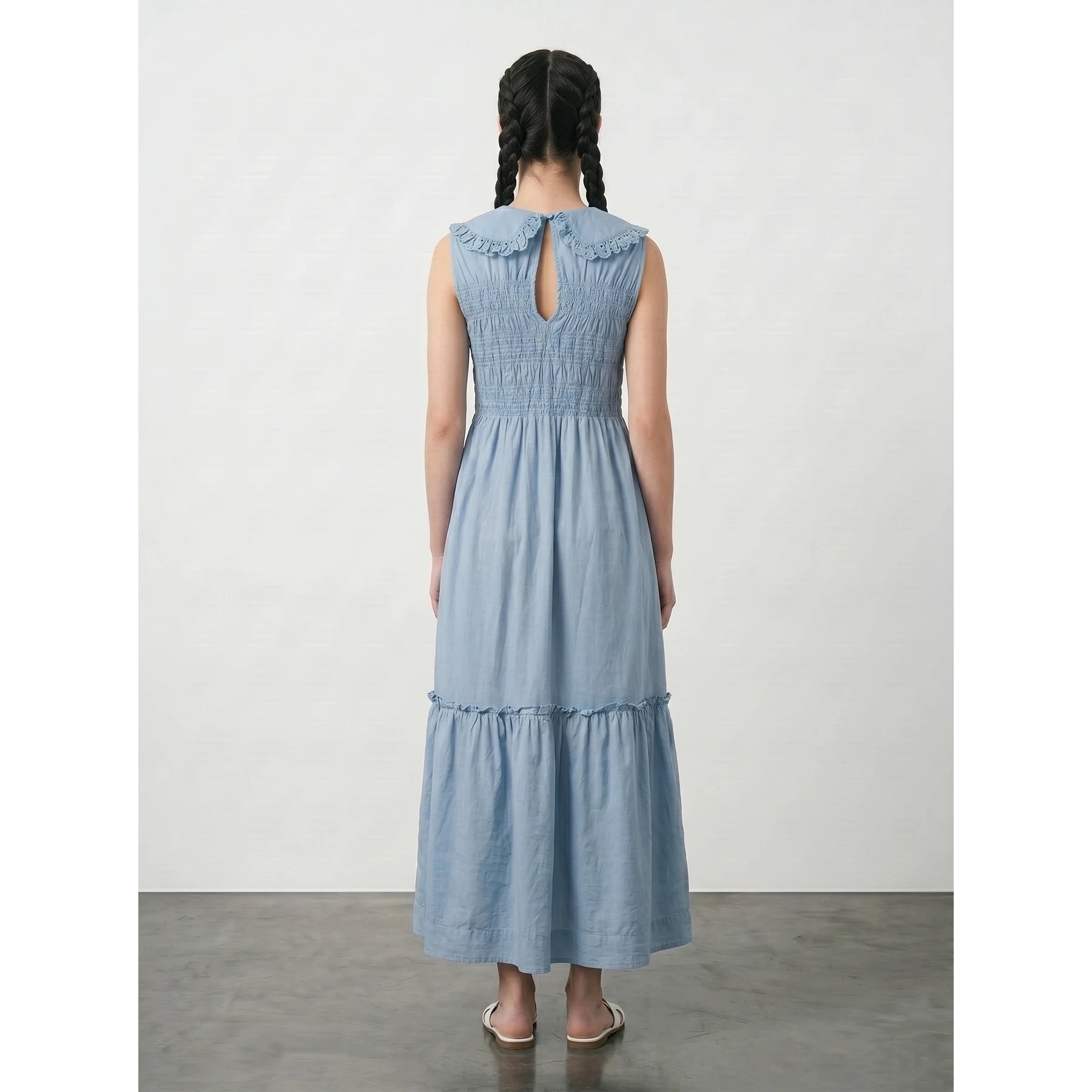 Light Blue Denim Ruffle Dress | Montivo Pakistan