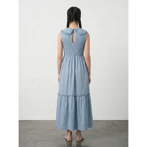 Light Blue Denim Ruffle Dress | Montivo Pakistan