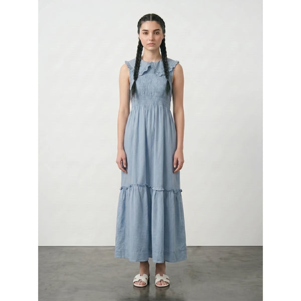 Light Blue Denim Ruffle Dress | Montivo Pakistan