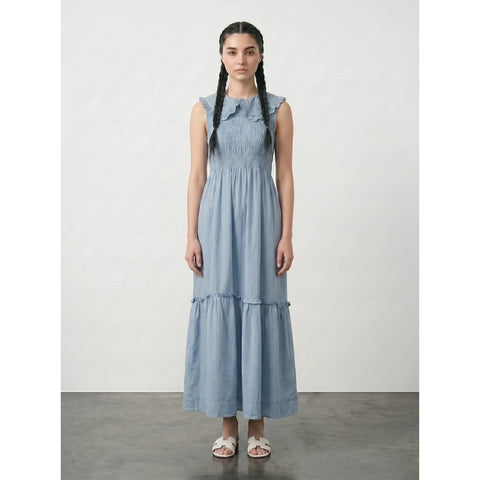 Light Blue Denim Ruffle Dress | Montivo Pakistan