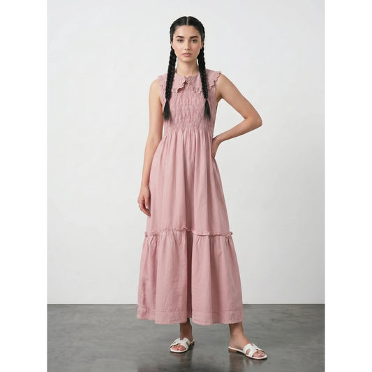Pink Denim Ruffle Dress | Montivo Pakistan