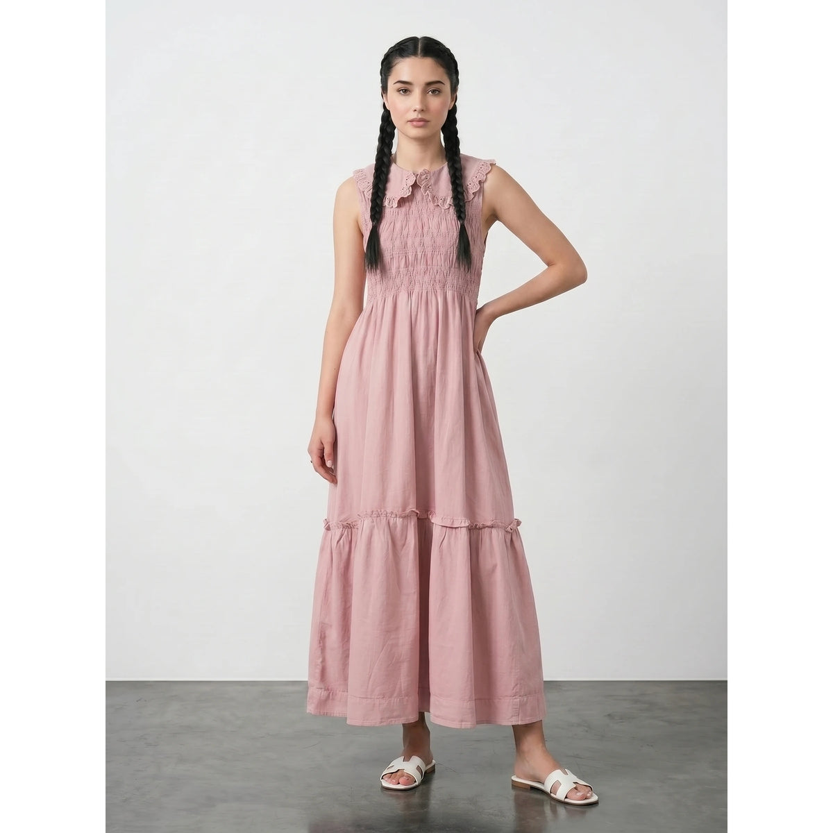 Pink Denim Ruffle Dress | Montivo Pakistan