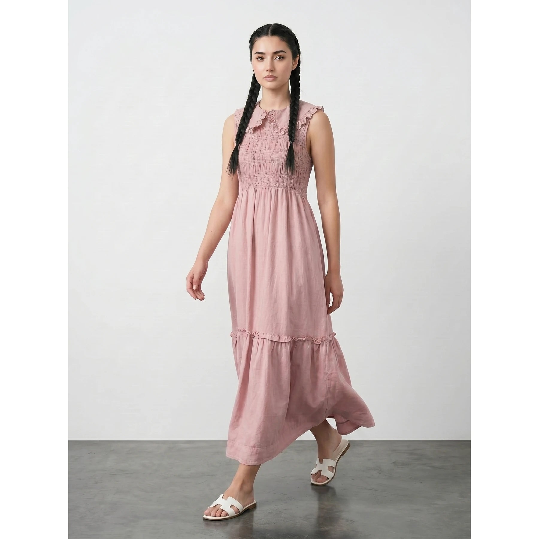 Pink Denim Ruffle Dress | Montivo Pakistan