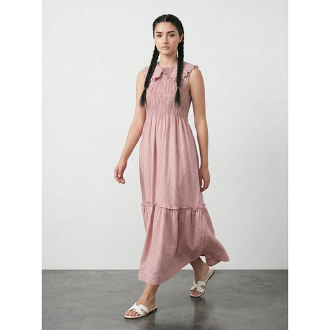 Pink Denim Ruffle Dress | Montivo Pakistan