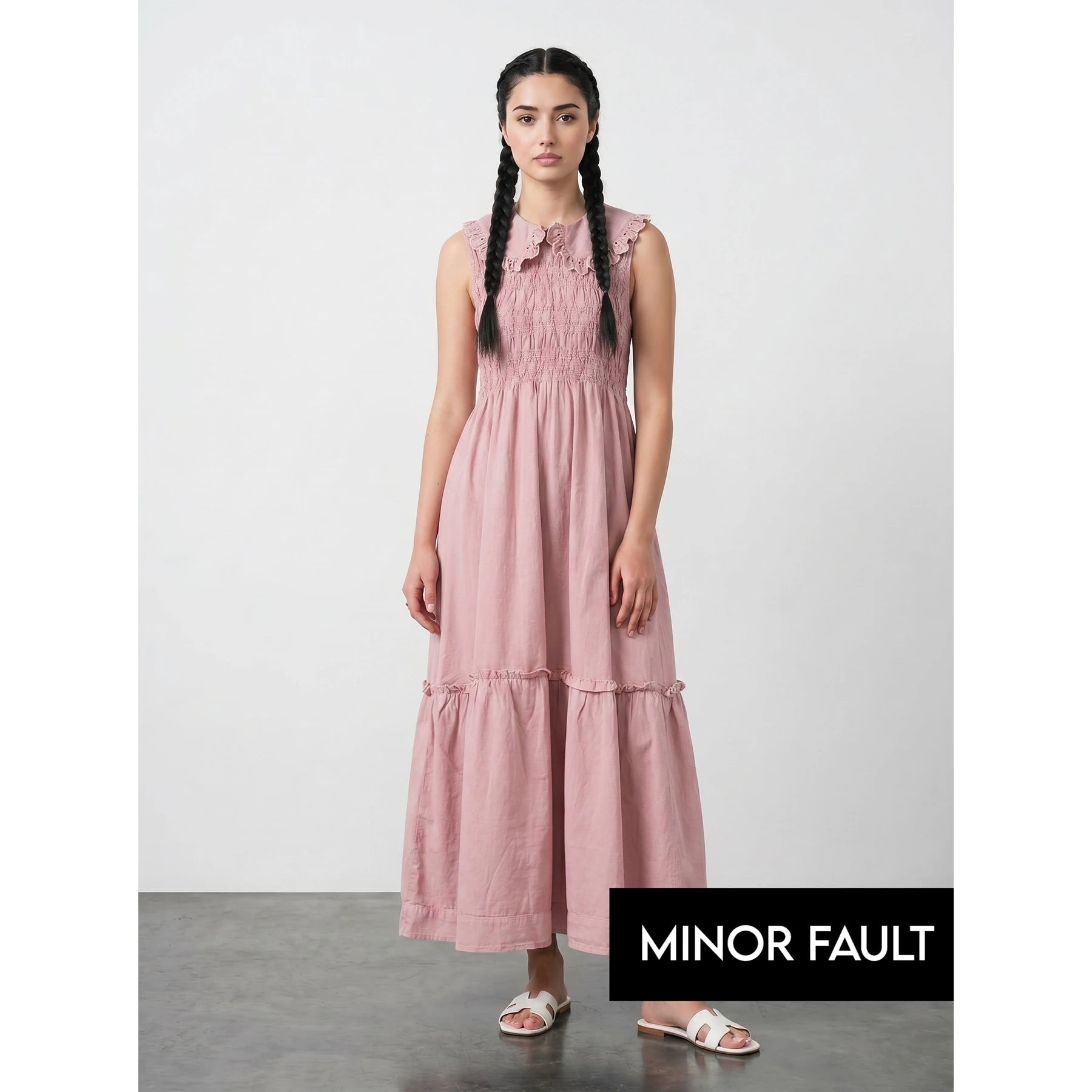 (Minor Fault) Denim Ruffle Dress | Montivo Pakistan