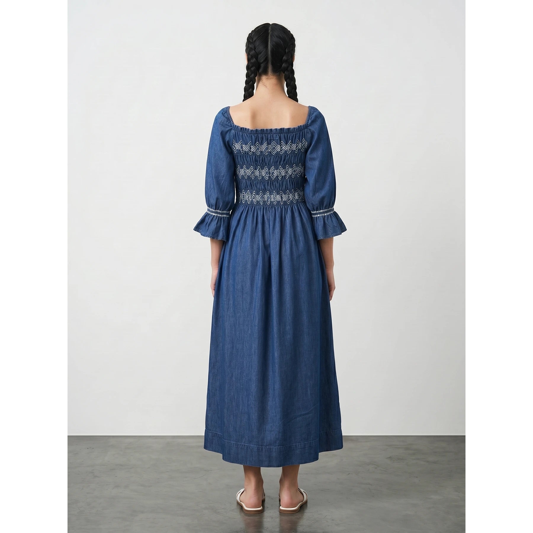 Blue Denim 3/4 Sleeves Dress | Montivo Pakistan