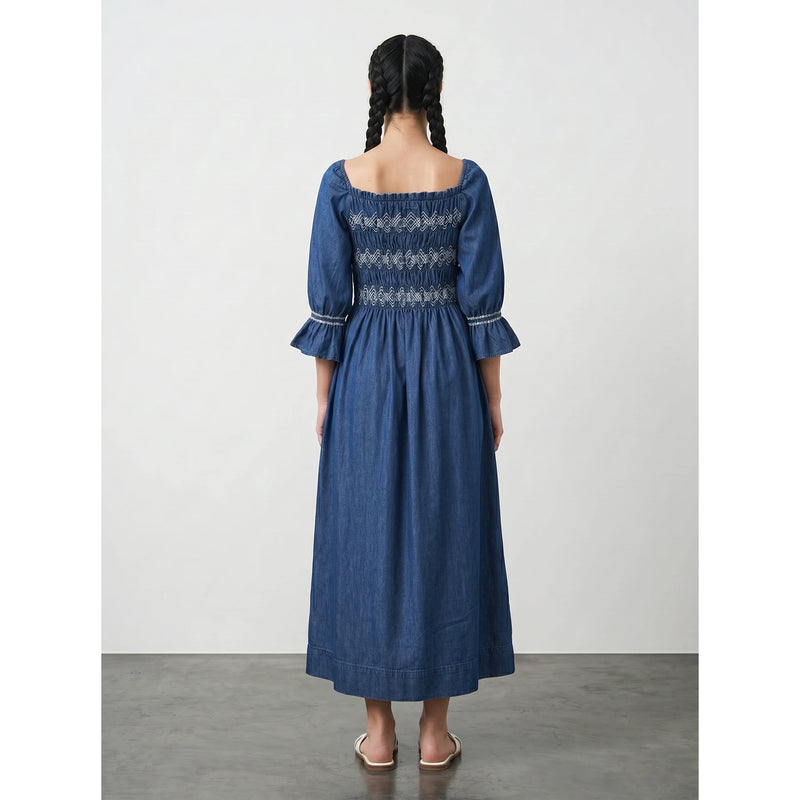 Blue Denim 3/4 Sleeves Dress | Montivo Pakistan