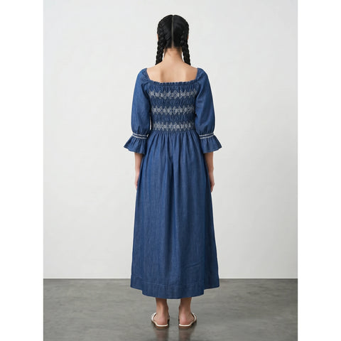 Blue Denim 3/4 Sleeves Dress | Montivo Pakistan
