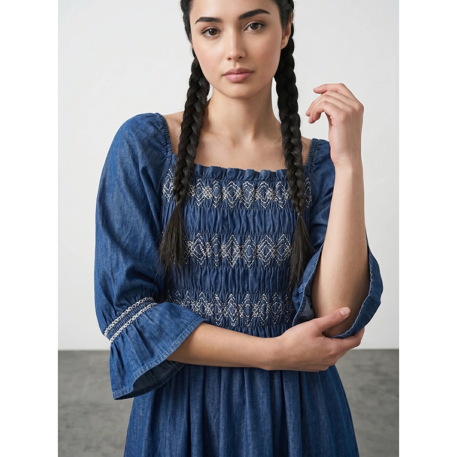 Blue Denim 3/4 Sleeves Dress | Montivo Pakistan