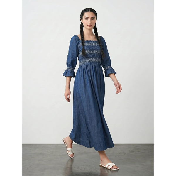 Blue Denim 3/4 Sleeves Dress | Montivo Pakistan