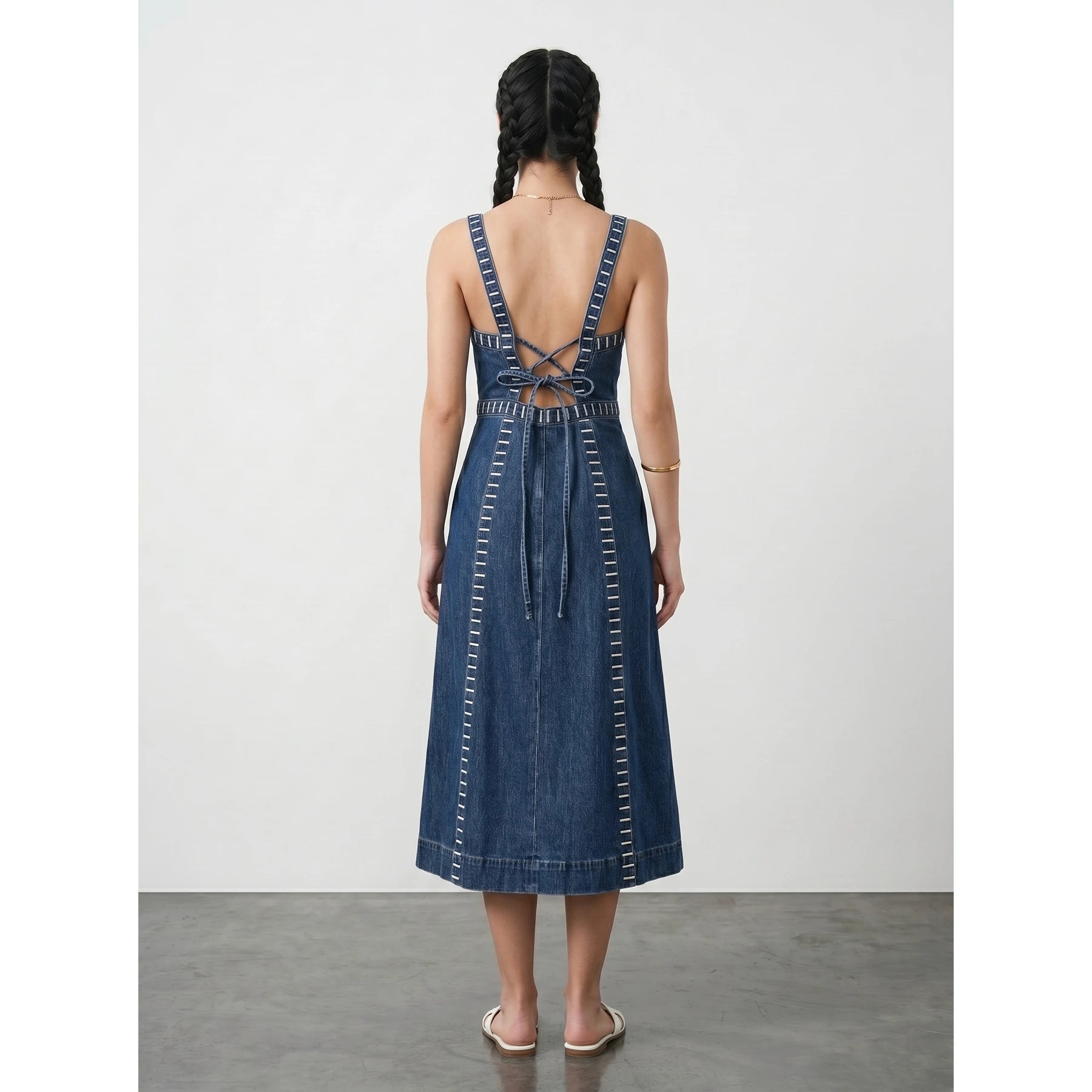 Blue Denim Detailed Sleeveless Midi Dress | Montivo Pakistan