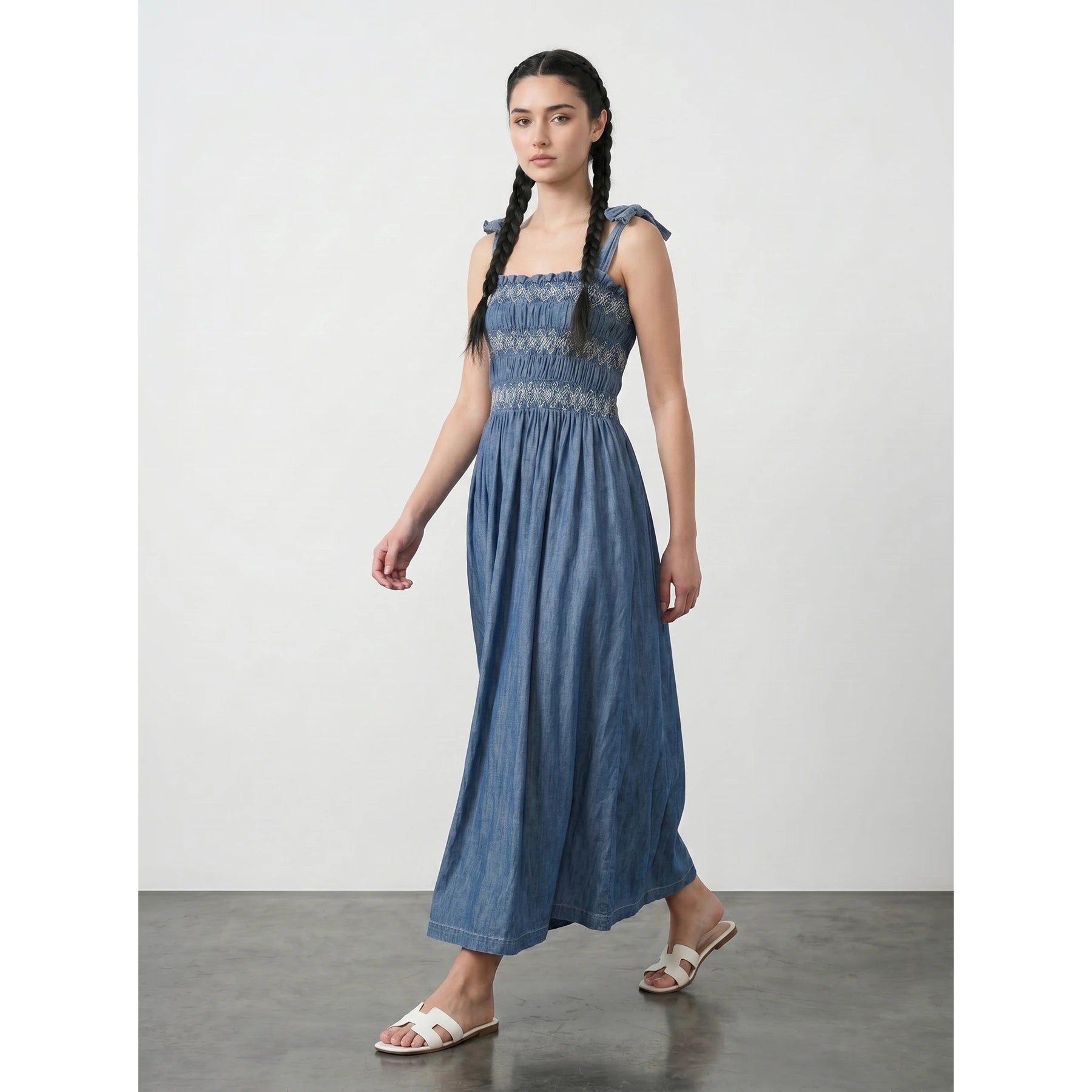 Blue Tie Denim Dress | Montivo Pakistan