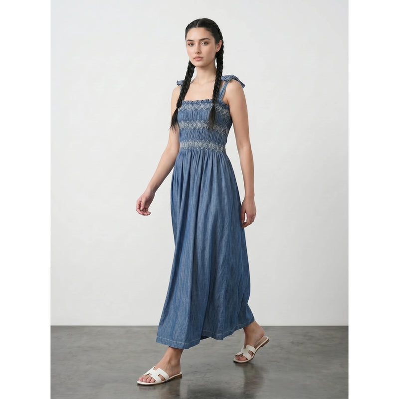 Blue Tie Denim Dress | Montivo Pakistan