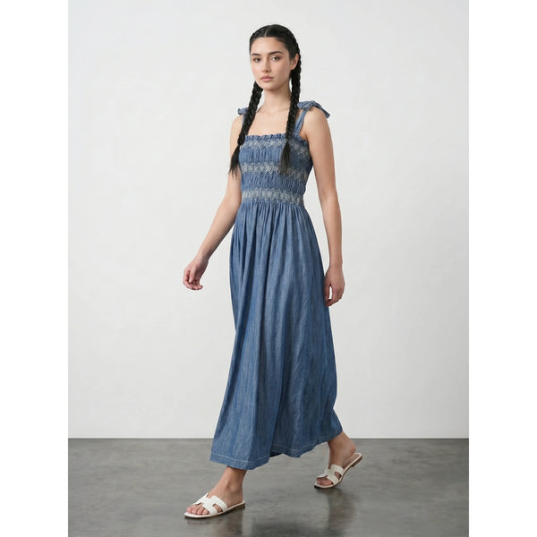Blue Tie Denim Dress | Montivo Pakistan