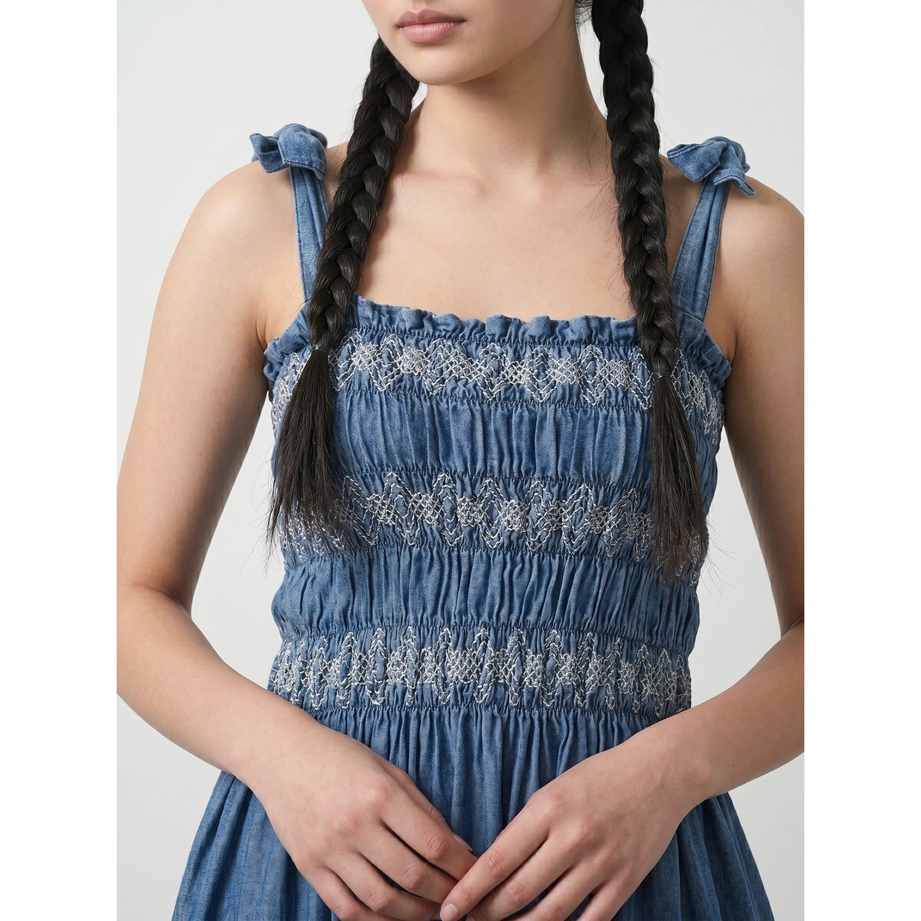 Blue Tie Denim Dress | Montivo Pakistan