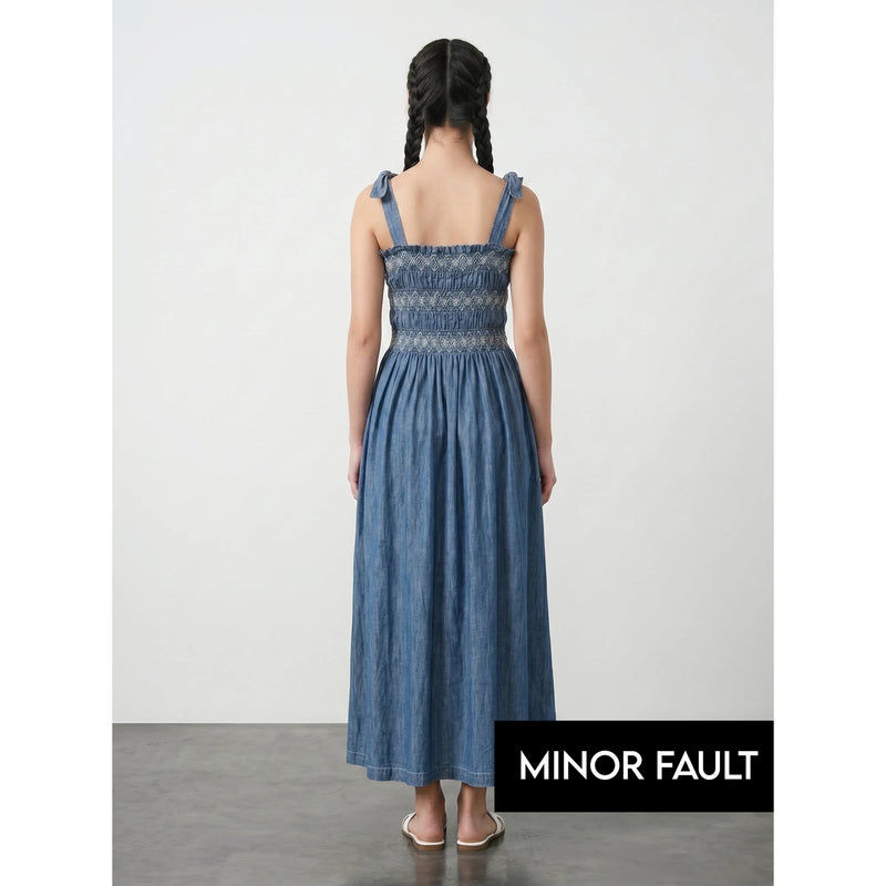 (Minor Fault) Blue Tie Denim Dress | Montivo Pakistan