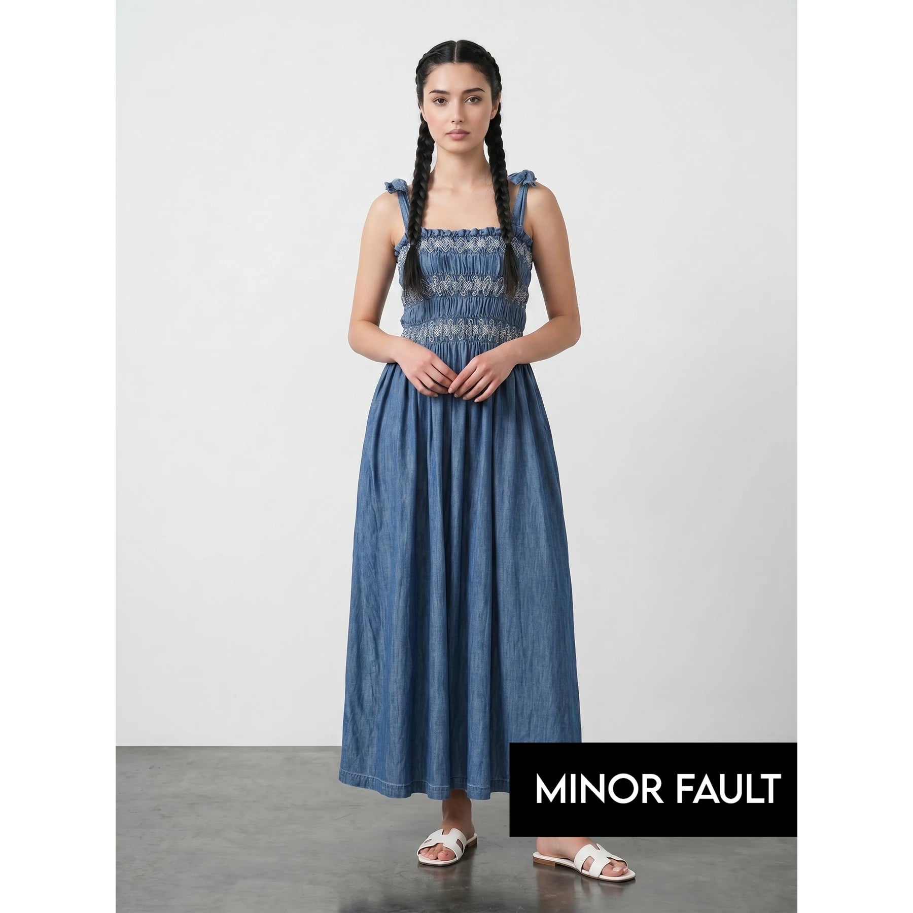 (Minor Fault) Blue Tie Denim Dress | Montivo Pakistan