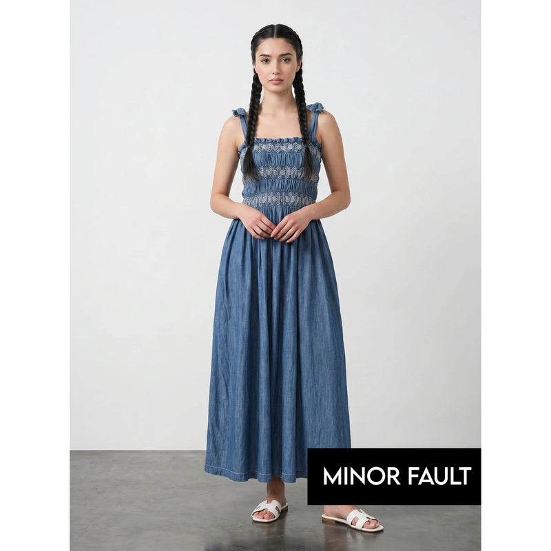 (Minor Fault) Blue Tie Denim Dress | Montivo Pakistan