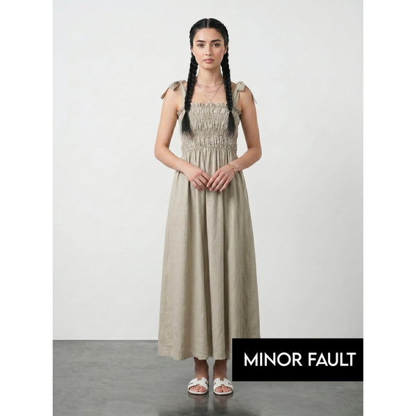 (Minor Fault) Sand Tie Denim Dress | Montivo Pakistan