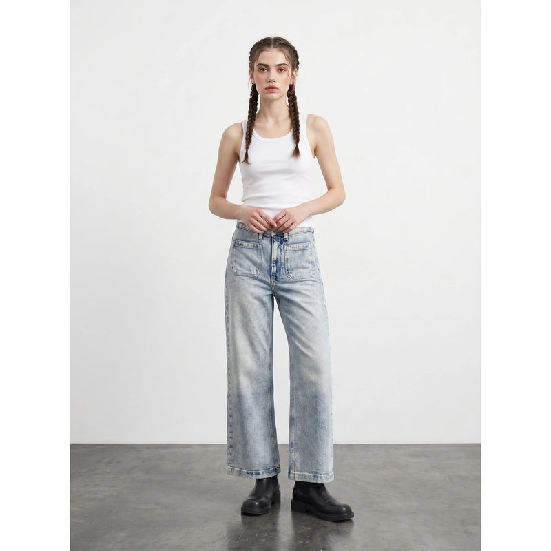 Light Blue Acid Wash Wide Leg Jeans | Montivo Pakistan
