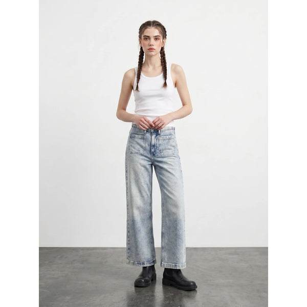 Light Blue Acid Wash Wide Leg Jeans