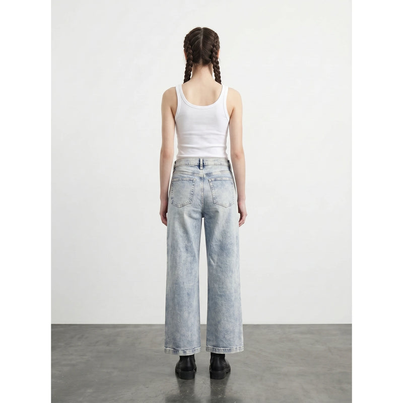 Light Blue Acid Wash Wide Leg Jeans | Montivo Pakistan