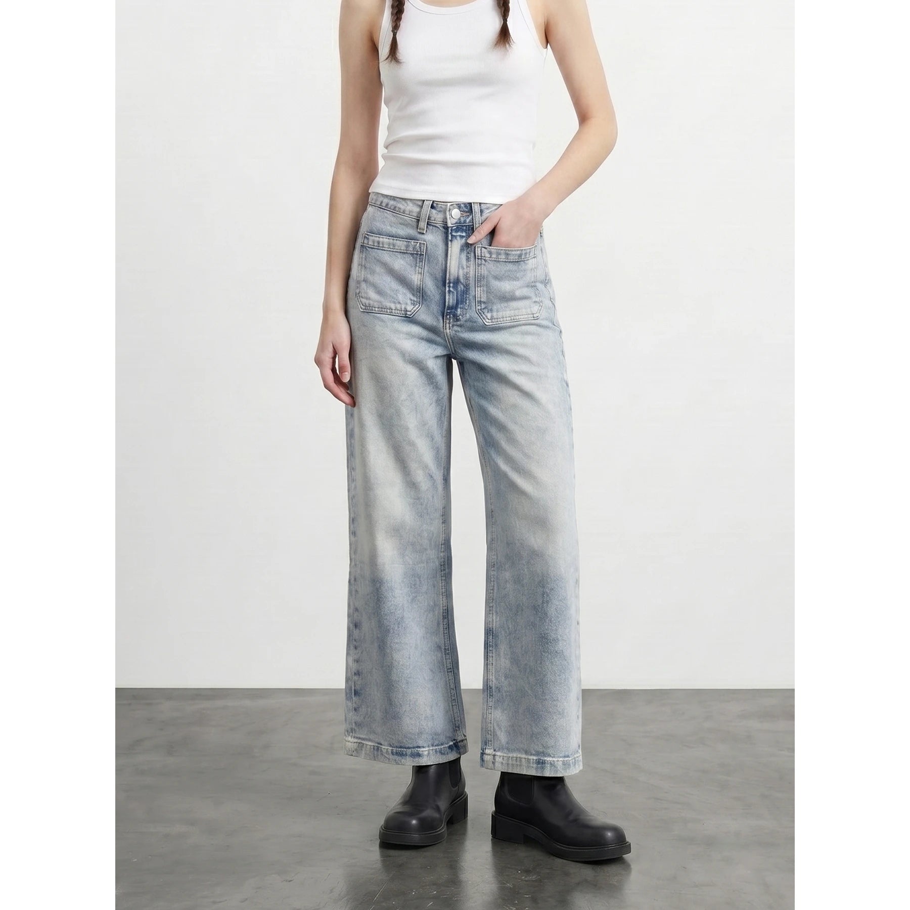 Light Blue Acid Wash Wide Leg Jeans